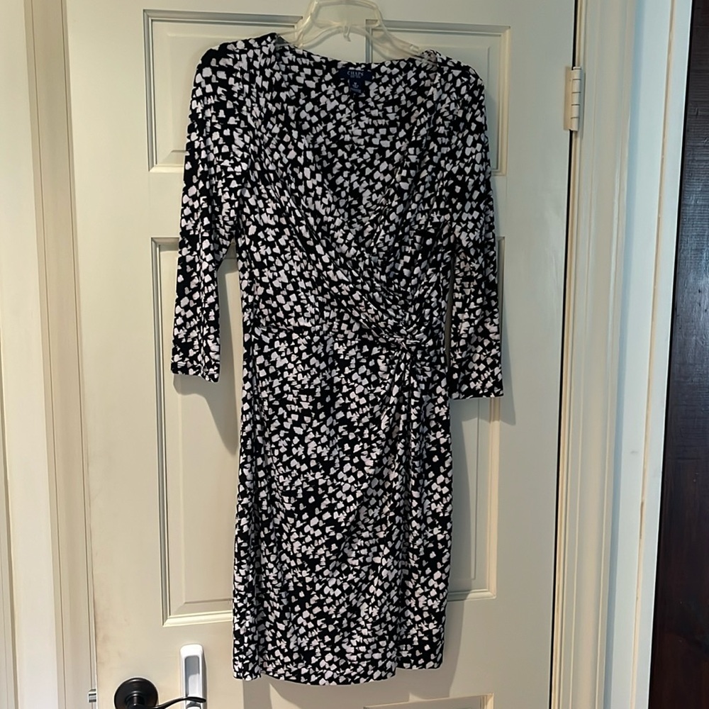 Chaps, black and white dress, size medium, 3/4 sleeves, good condition